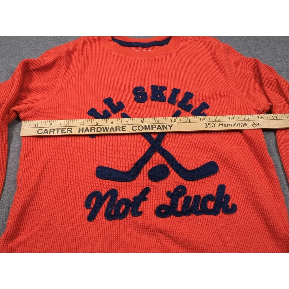GAP Kids Orange Black All Skills Not Luck Hockey Sweater Long Sleeve Size M (8)‎